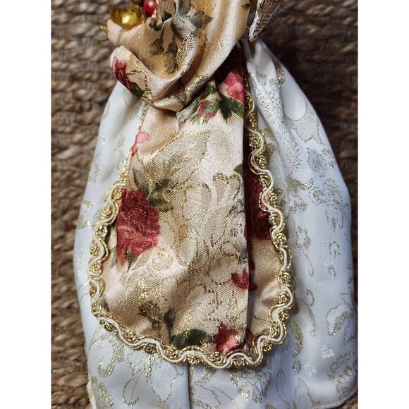 Beautiful Christmas Angel Tree Topper Gold Wings & Floral Gown Playing Harp 13" - Picture 6 of 10